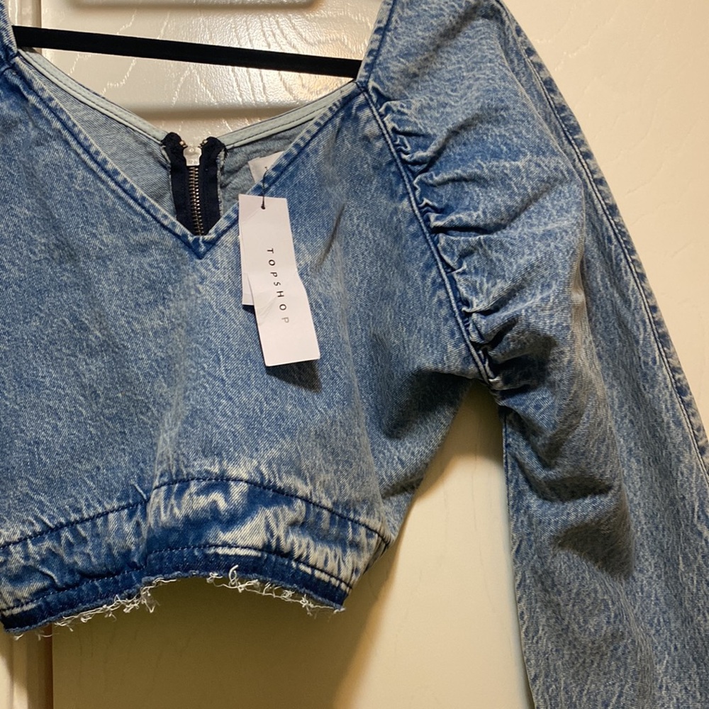 Topshop Considered Blue Acid Wash Denim Batwing Crop Top NWT ⭐️ - Picture 4 of 7